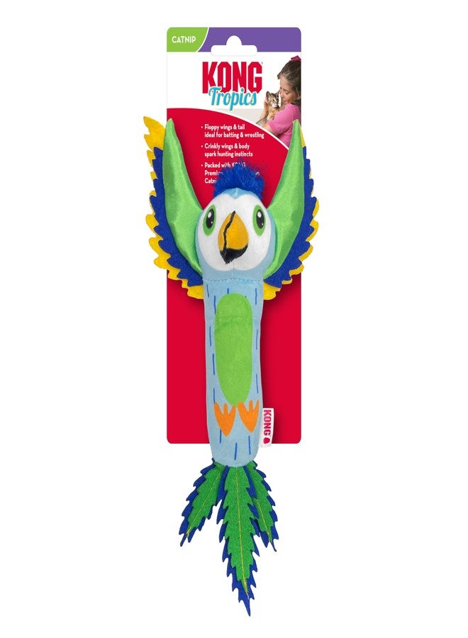 KONG Tropics Bird Cat Toy, Interactive Plush Toy, Premium Catnip, Crinkly Floppy Body with Wings for Healthy Wrestling & Batting, Multi-Textured, Sparks Hunting Instincts, for Cats, Kittens, Assorted - Image 2